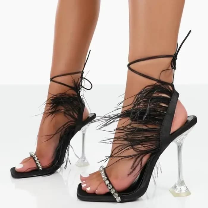 Escarpins d'été pour femmes, chaussures à talons hauts, sandales à bout carré avec talon en cristal, sexy, pour mariage et soirée