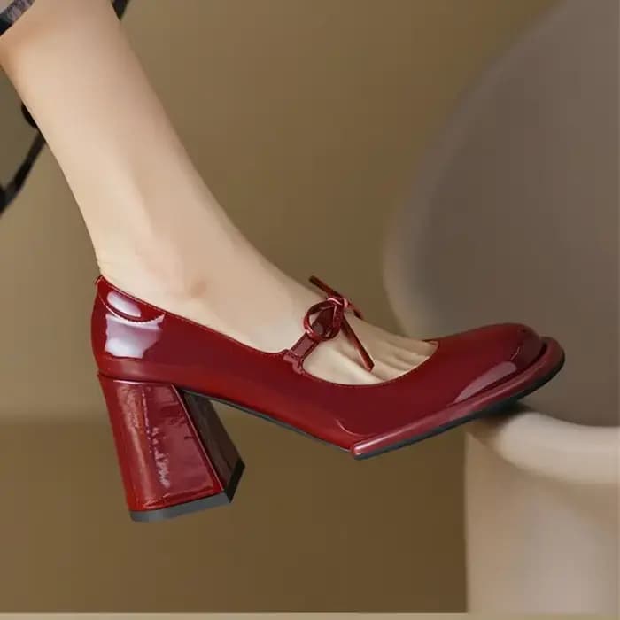 Escarpins Rouges Confortables à Talons Épais pour Femme