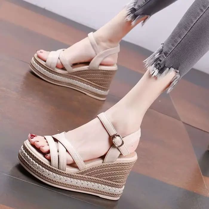 Femme chaussures coin avec plate-forme imperméable en cuir sandales d'extérieur pour les femmes Beige Original été 2025