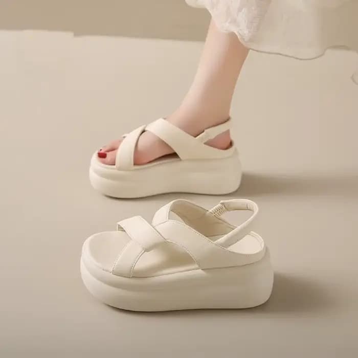 Sandales compensées de luxe style nuage à brides croisées et semelle épaisse, mules décontractées confortables pour l'été