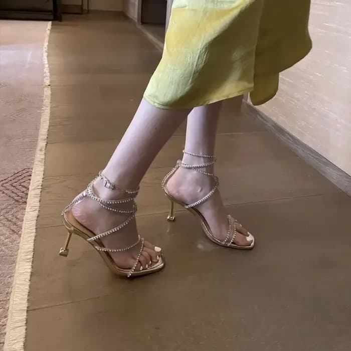 Sandales pour femme strass été 2025 chaussures Sexy talons hauts fins femmes
