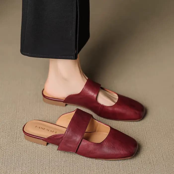 Mules d'été en cuir véritable pour femmes
