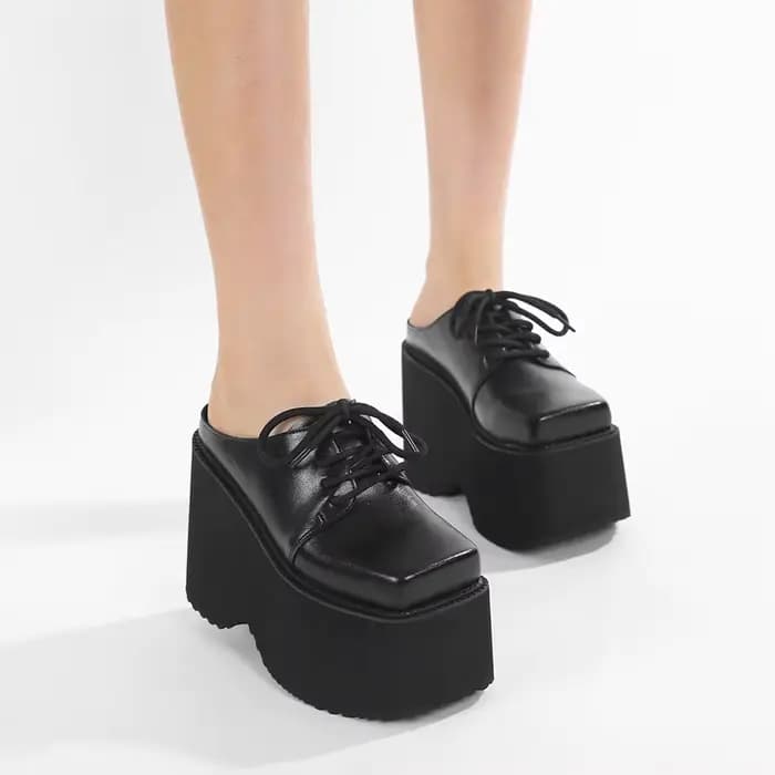 Gdgydh Mules noires à plateforme pour femmes