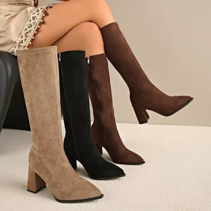Nouvelles Bottes Longues Femme en Daim Élégantes et Tendance à Talons Hauts 2026 – Chaussures de Soirée Hiver