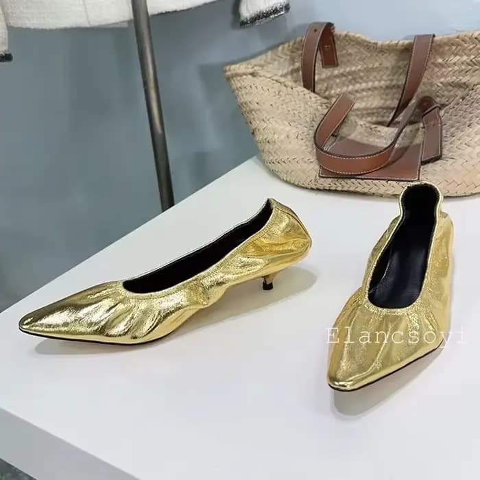 Bout pointu talons hauts chaussures simples femmes pompes en cuir véritable plissé Zapatos De Mujer printemps Simple
