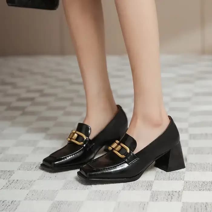 Mocassins carrés à talons hauts pour femmes