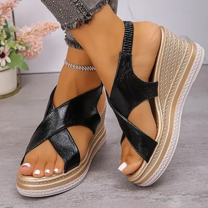 Or croix sangle talons compensés sandales femmes été 2025 plate-forme épaisse léger