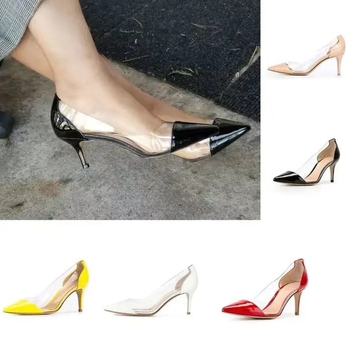 Escarpins Femme Printemps Automne 2026 Sexy Transparent PVC Talon Bas 5cm Mode Bout Pointu Chaussures à Enfiler Talons Hauts Fête Mariage