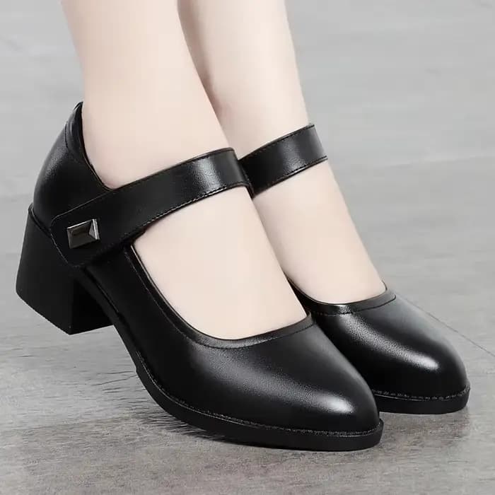 Zapatos-Cute Round Parker Black BuilStrap Escarpins pour femmes