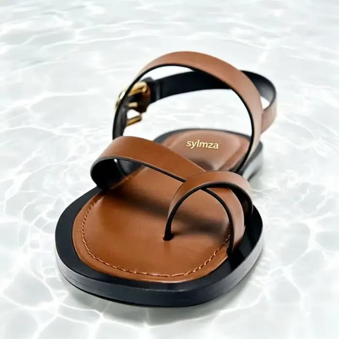 Sandales plates rétro marron croisées pour femmes, sandales de gladiateur Design avec boucle à la cheville, tongs de plage Sexy à Clip