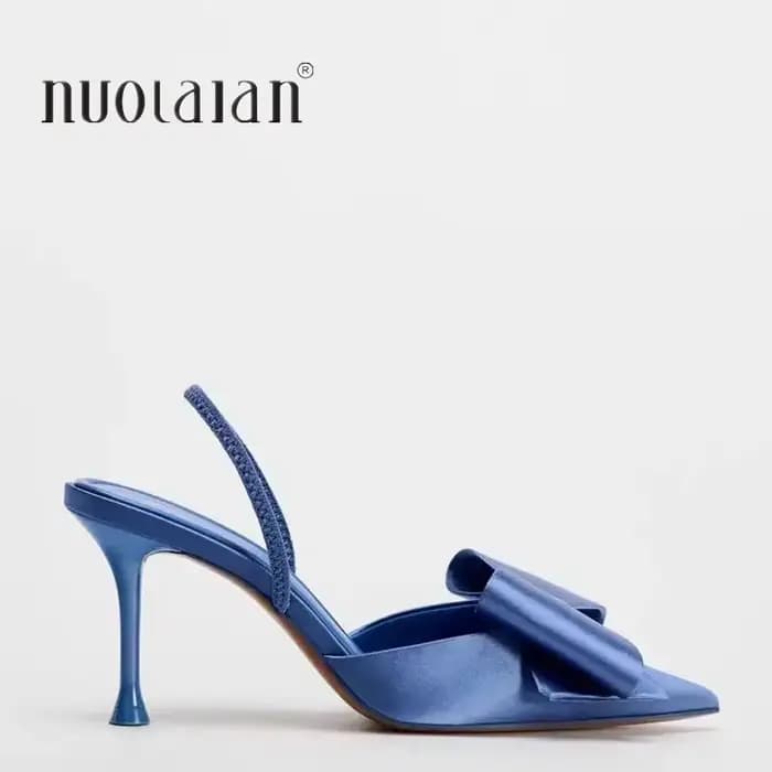 Mode noeud papillon talons hauts sandales femmes 2025 été Slingback pompes Vintage Satin bout pointu talon élégant fête dame chaussures