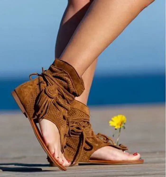 Rétro gland sandales pour femme été Boho chaussures plates dames à lacets