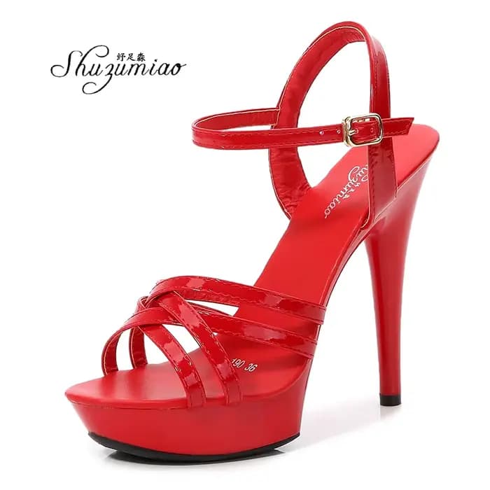 Sandales à talons hauts femmes 2020 nouvelle mode d'été 13 cm filet sauvage rouge sexy