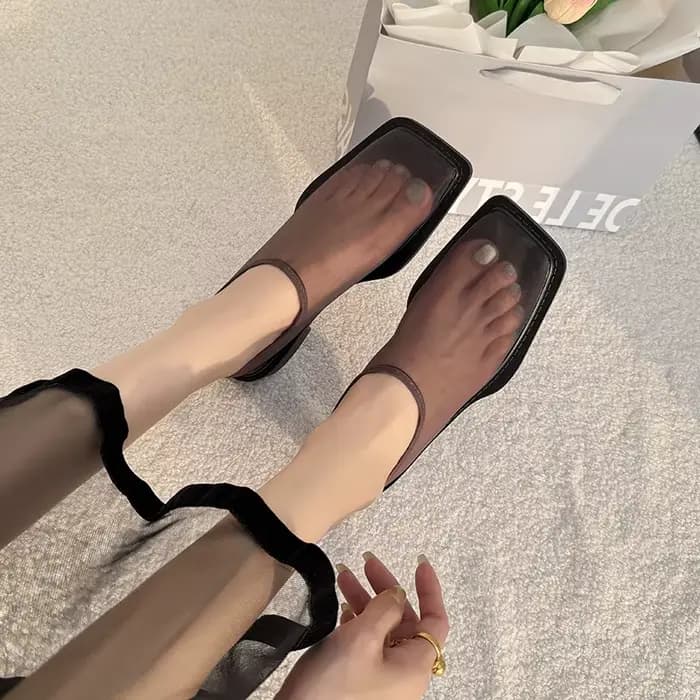 2025 nouveaux appartements d'été en dentelle femmes bout carré mocassins respirants chaussures plates transparentes
