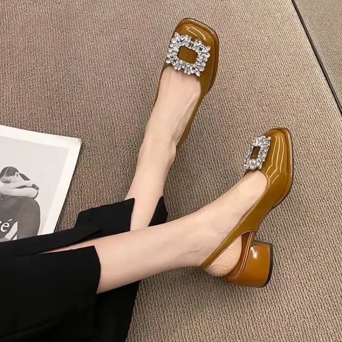 Baotou-Sandales d'Été à Tête Carrée pour Femme, Nouvelles Sandales Françaises Rétro, Diamant d'Eau, ConstruBack Hollow Optics Heel Sandals Large 42