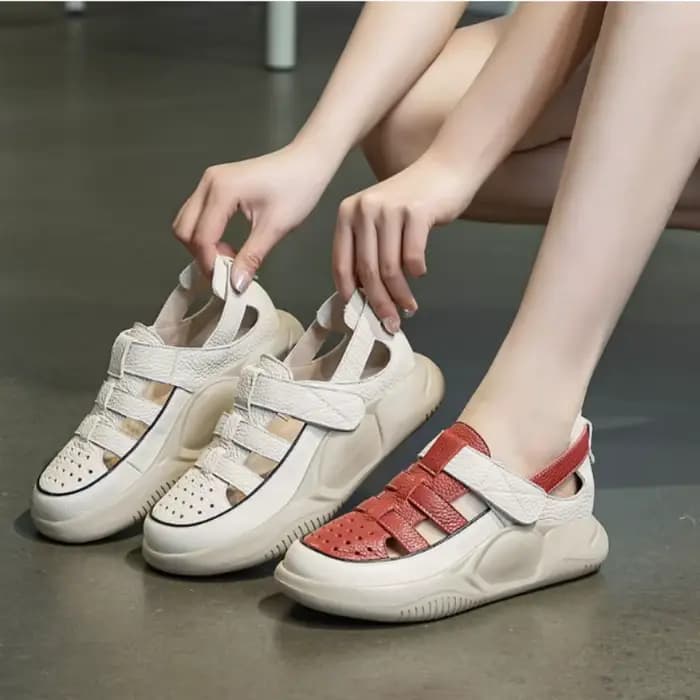 ZXRYXGS Nouveauté Été 2026 Sandales Compensées pour Femme en Cuir de Vachette Respirant