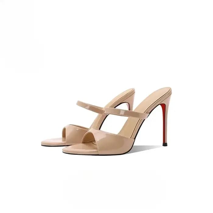 Sandales en cuir verni noir, pantoufles d'extérieur pour femmes, talons fins, bout rond, orteils exposés, nouveaux talons hauts d'été sexy