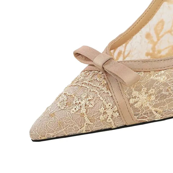 Nouvelles Escarpins Chic pour Femme en Dentelle Champagne à Talons Hauts de 9