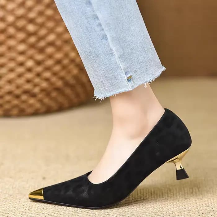 Escarpins à talon chaton, nouvelle collection automne, à bout pointu métallique, décolletés, imprimé léopard, antidérapants et résistants à l'usure