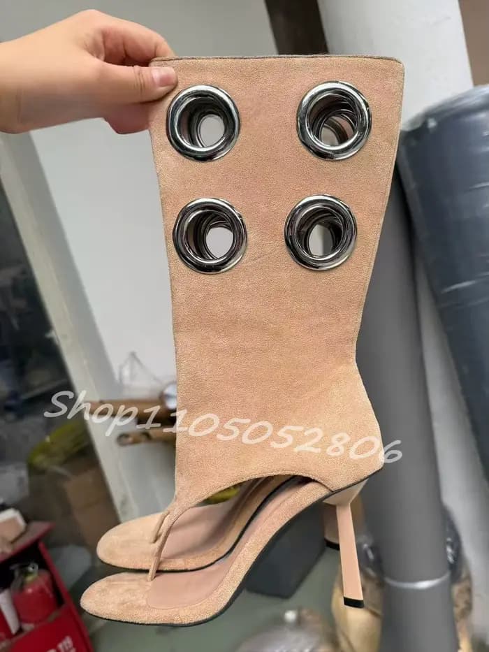 Nouvelles Bottes à Talons Hauts pour Femmes 2026 – Bottines Tendance à Bout Ouvert avec Cercle Métallique – Chaussures Femme Grande Taille