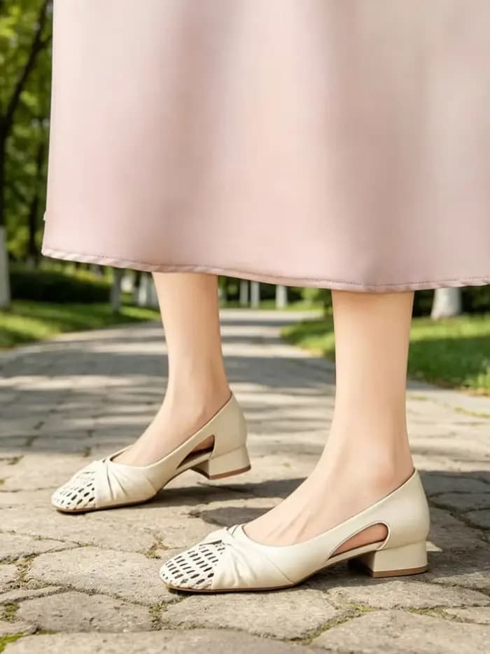 Escarpins pour femmes à talon carré et bout ajouré