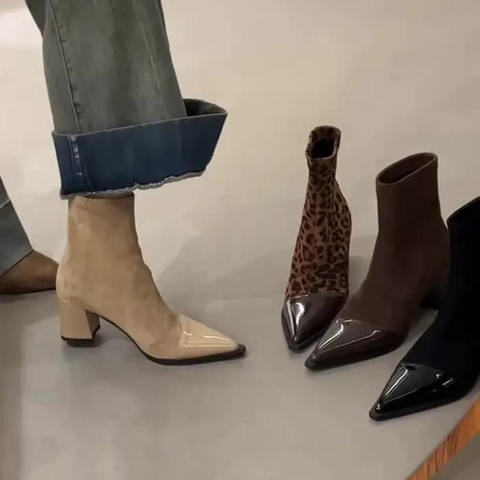 Bottines marron à bout pointu et talons épais pour femme, chaussures fines, élégantes, pour fête, strip-teaseuse, automne et printemps