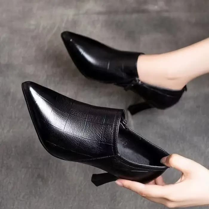 Escarpins à talons hauts pour femmes en cuir PU, à bout pointu, style OL, noirs