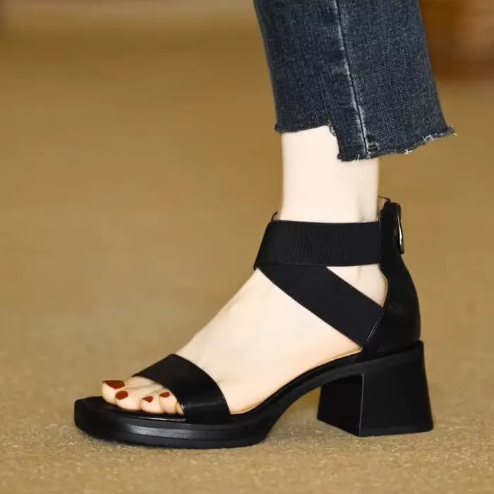 Chaussures d'été vintage pour femme à talon bloc haut