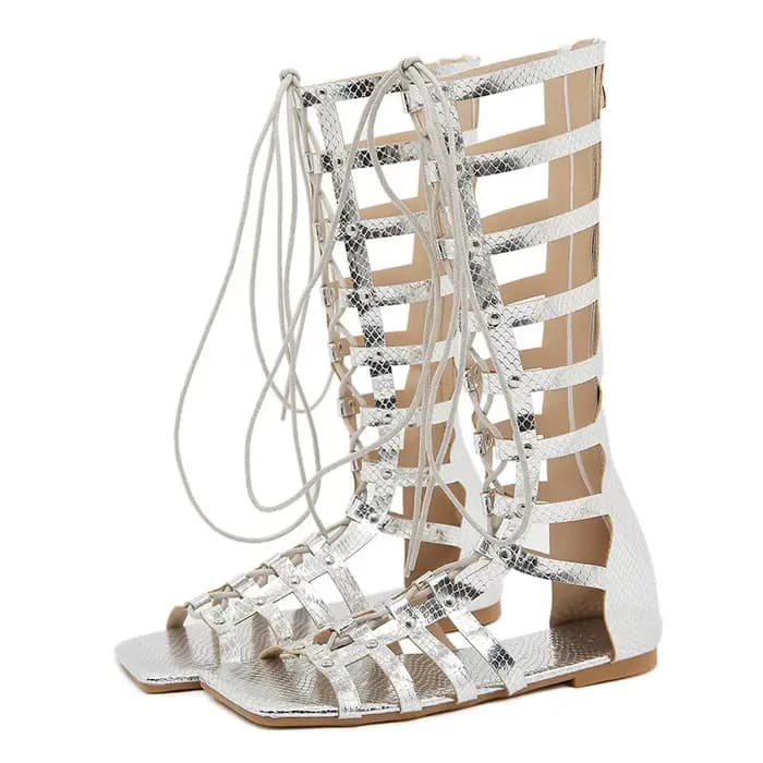 Aneikeh-Pantoufles d'été en PU Peep Parker pour femmes, sandales de fête, plates avec chaussures, bande étroite, fermeture éclair au genou
