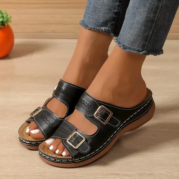 Chaussures compensées orthopédiques de qualité supérieure pour femmes, à bout ouvert, antidérapantes, style rétro
