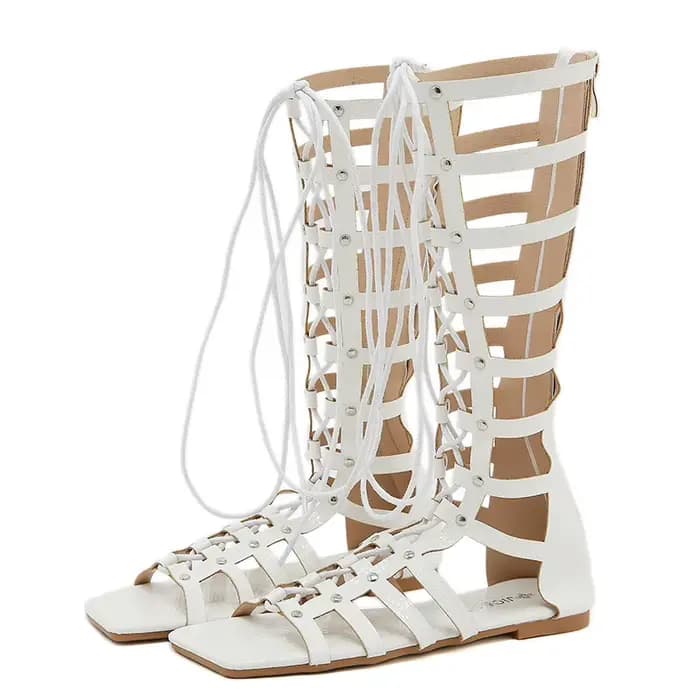 Aneikeh-Pantoufles d'été en PU Peep Parker pour femmes, sandales de fête, plates avec chaussures, bande étroite, fermeture éclair au genou