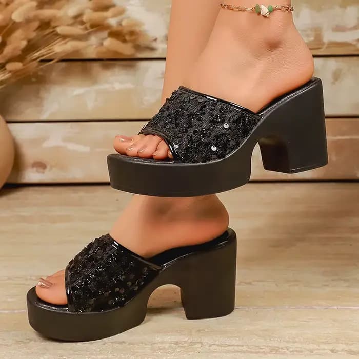 Sandales à plateforme épaisse à paillettes brillantes pour femmes