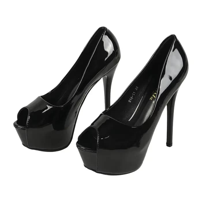 Escarpins noirs en cuir verni à talons ultra hauts pour femmes