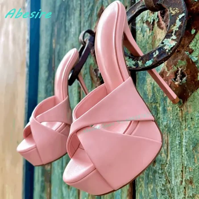 Mules à plateforme en cuir bordeaux à talons aiguilles, bout ouvert, à brides croisées, à enfiler, pour femme, pour l'extérieur, les soirées et le quotidien