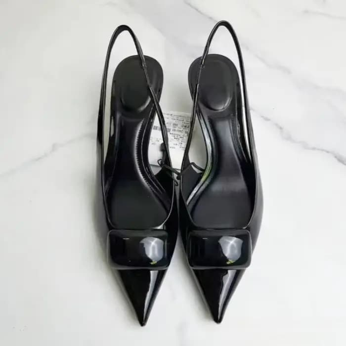 Chaussures de bureau à talons hauts en cuir verni noir pour femmes