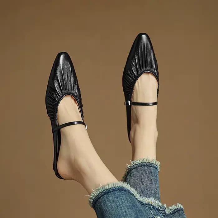Mules d'été en cuir véritable pour femmes