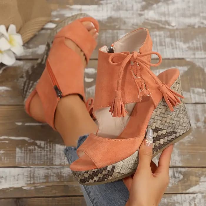 Sandales compensées en daim à talons hauts pour femmes, nouvelle mode bohème 2026, chaussures d'été à plateforme ultra confortables pour femmes