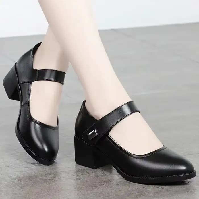 Zapatos-Cute Round Parker Black BuilStrap Escarpins pour femmes