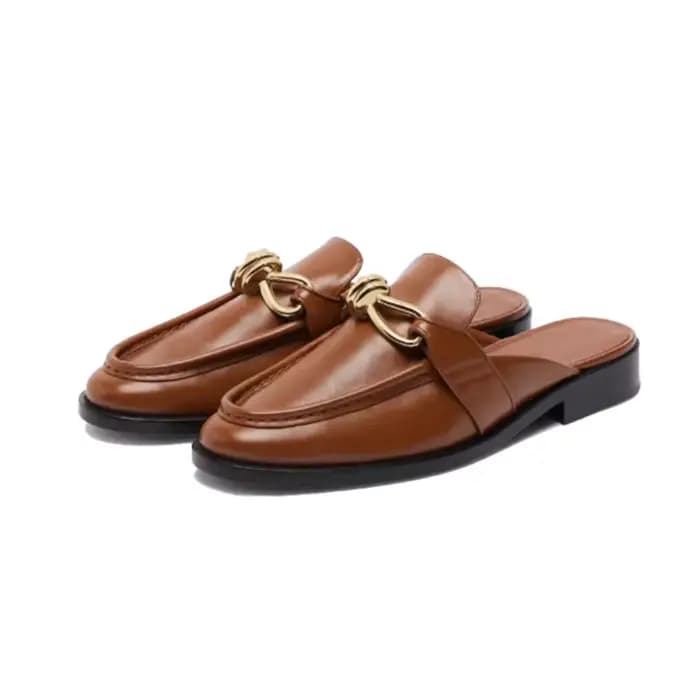 Mules en cuir véritable de haute qualité avec boucle métallique pour femmes
