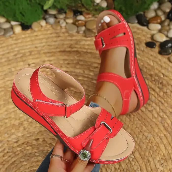 Sandales compensées pour femmes, réglables avec fermeture auto-agrippante, semelle orthopédique souple antidérapante, chaussures de marche décontractées pour l'extérieur et le quotidien