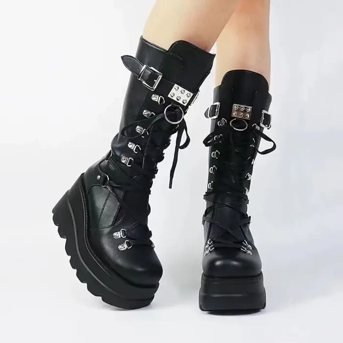 Bottes à plateforme mi-mollet à talons hauts pour femmes