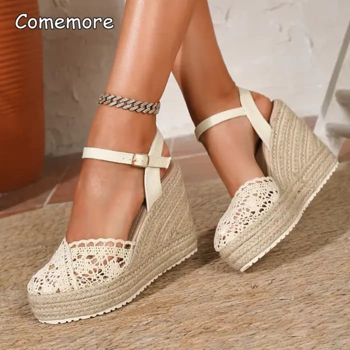 Sandales compensées en espadrille pour femme – Chaussures de plage d'été à plateforme