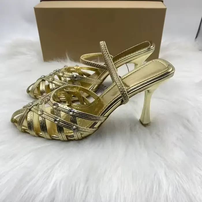 Talons hauts Slingback dorés de qualité supérieure avec strass scintillants