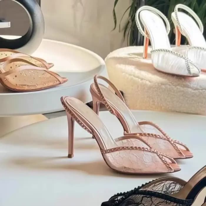 Sandales à talons aiguilles pointus en dentelle pour femmes