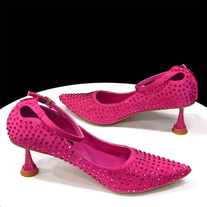 Ensemble élégant talons et sac à main fuchsia pour femme 2026 – Chaussures ornées de strass magnifiques pour mariages et événements spéciaux