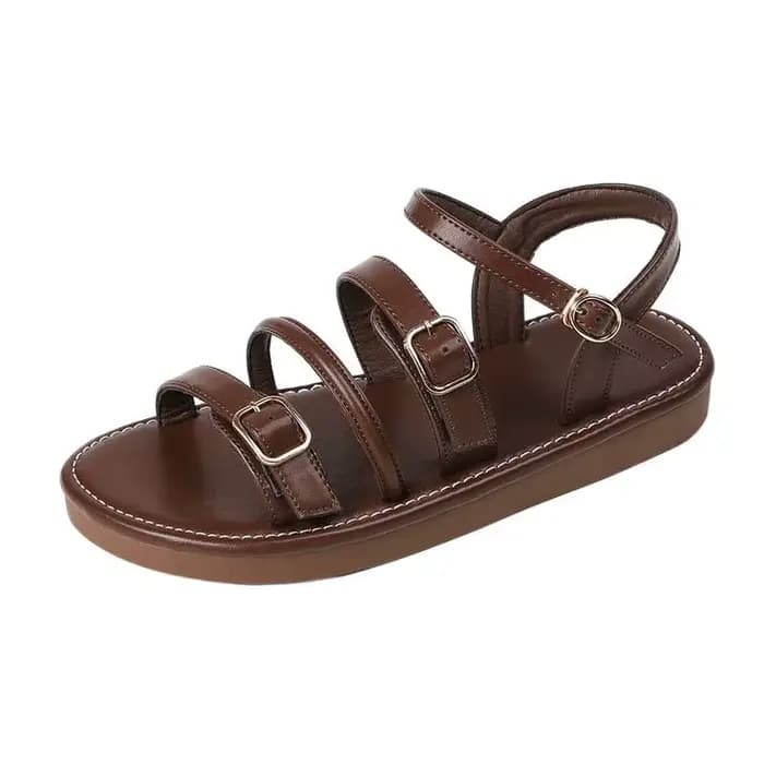 Sandales romaines pour femmes, chaussures d'été décontractées à semelle plate, marron, pour la plage, polyvalentes, faciles à enfiler