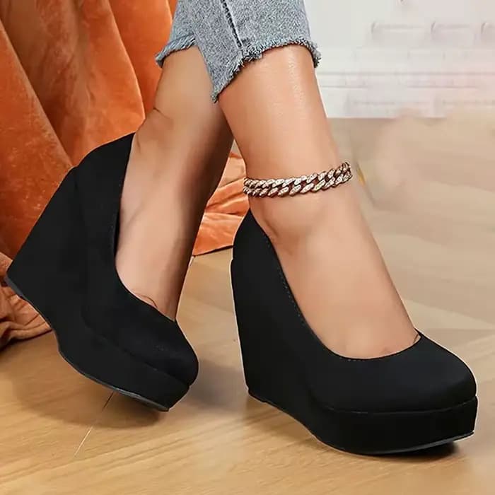 LIHUAMAO daim compensées femmes chaussures léopard plate-forme pompes fête mariage bureau dame chaussures à talons hauts