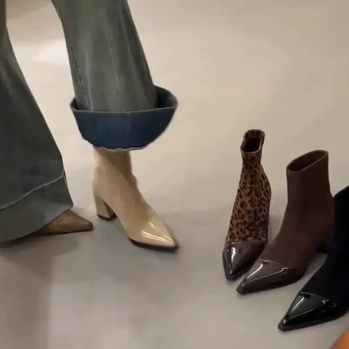 Bottines marron à bout pointu et talons épais pour femme, chaussures fines, élégantes, pour fête, strip-teaseuse, automne et printemps