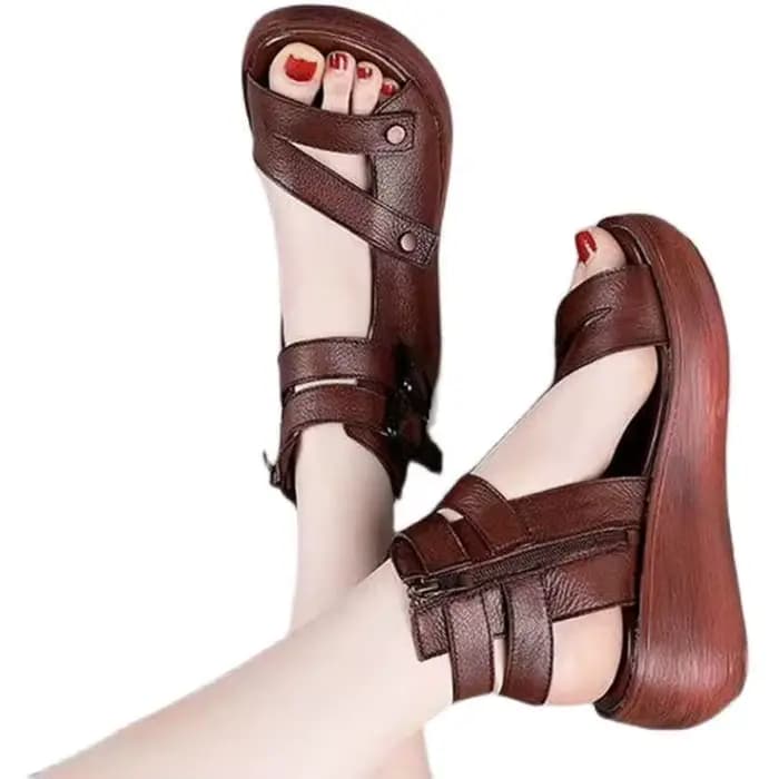 Sandales d'été pour femmes à talon moyen compensé