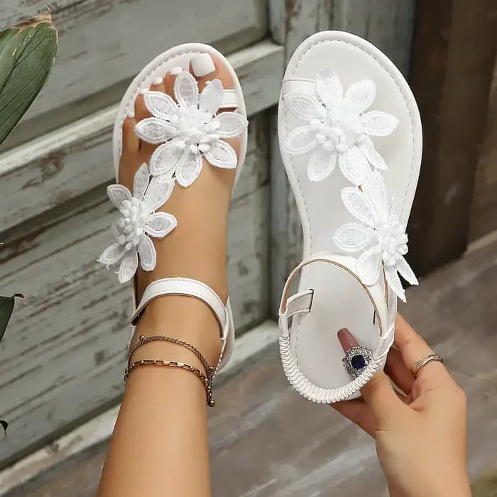 Sandales plates en dentelle florale délicate pour femmes